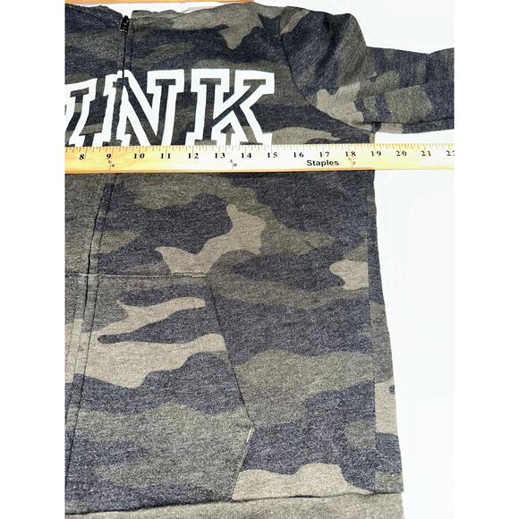 Pink Victorias Secret Hoodie Full Zip Green Camouflage Pink Logo M Crop Fitted - Picture 7 of 9